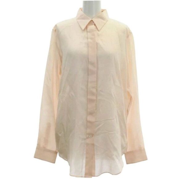 NWT THEORY Essential Button Down Silk Shirt Women's S Sheer Pink LS Top NEW - Picture 1 of 4